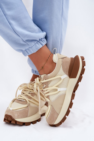 Haut aus INildleder Sneakers Stilvollllschuhe Feminin GOE TT2N4021 Beige 2