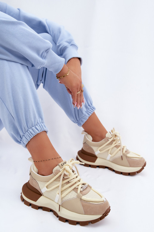 Haut aus INildleder Sneakers Stilvollllschuhe Feminin GOE TT2N4021 Beige