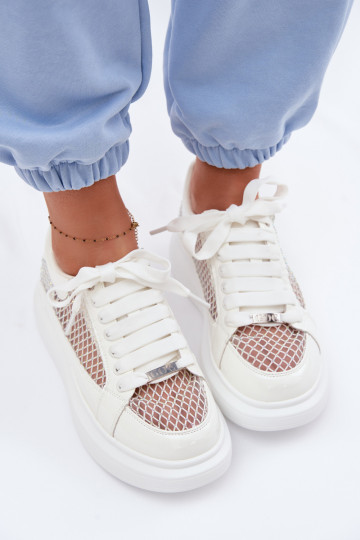 Chaussures de sport blanches en cuir pour femmes avec décoration GOE TT2N4010