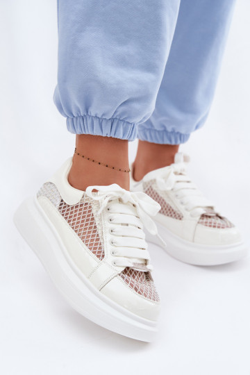 Chaussures de sport blanches en cuir pour femmes avec décoration GOE TT2N4010 2