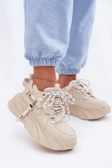 Zandkleurige leren dames sportschoenen GOE TT2N4012