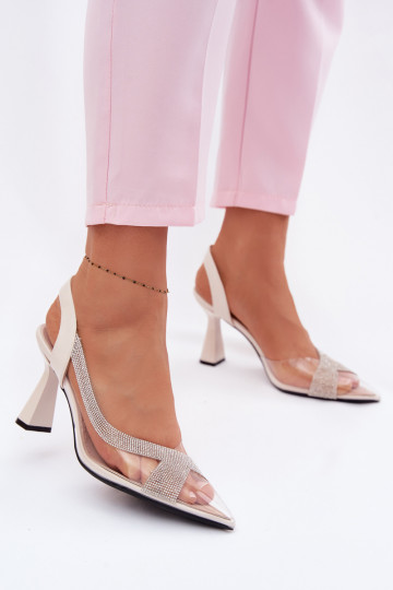 Sandales transparentes couleur ivoire avec des strass et talons Vinceza 62282 2