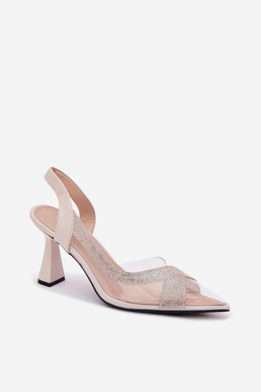 Voir à travers des sandales avec des yeux qui clignotent avec des talons Vinceza 62282 couleur ivoire