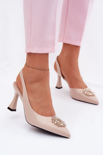 Sandales à talons couleur sable avec bijoux Vinceza 62277 2