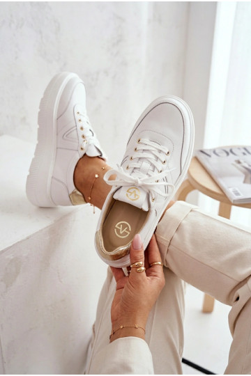 Baskets de sport en cuir femmes à plateforme Vinceza 39976 couleur blanche