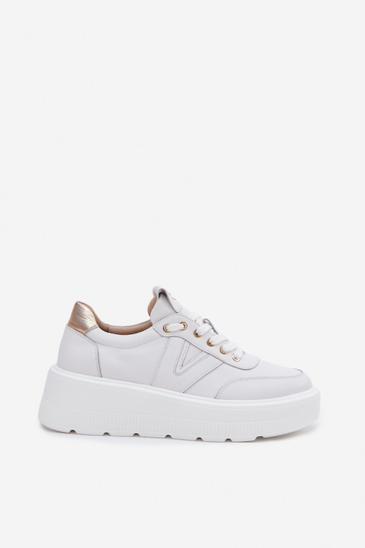 Baskets de sport en cuir femmes à plateforme Vinceza 39976 couleur blanche