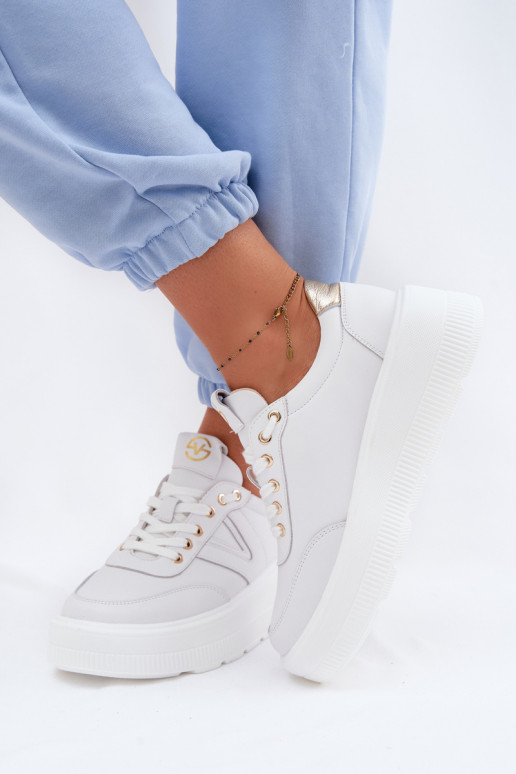 Baskets de sport en cuir femmes à plateforme Vinceza 39976 couleur blanche