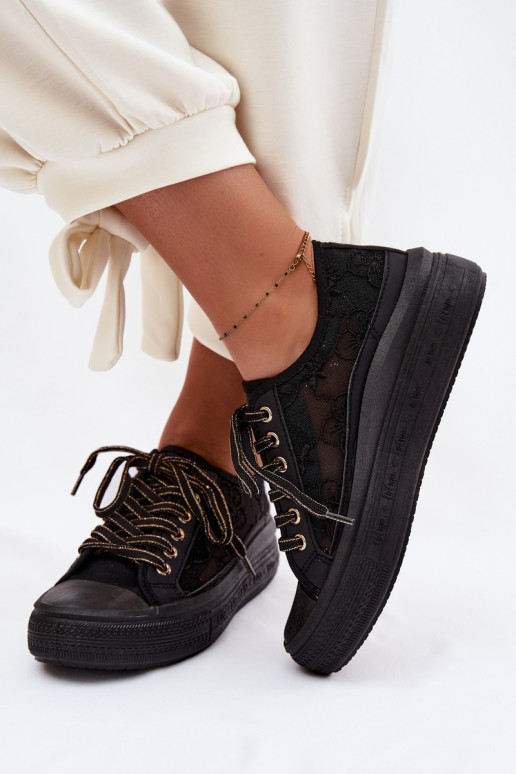 Freizeitschuhe mit Spitze mit einer Plattform Lee Cooper LCIN-26-44-4479 schZuarze Farbe