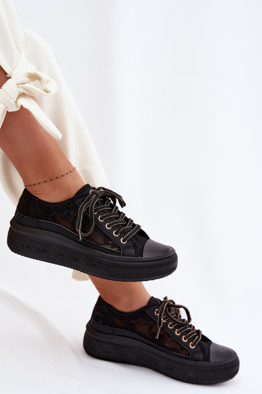 Freizeitschuhe mit Spitze mit einer Plattform Lee Cooper LCIN-26-44-4479 schZuarze Farbe