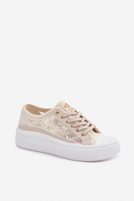 Vrijetijdsschoenen met kant met platform Lee Cooper LCIN-26-44-4481 beige