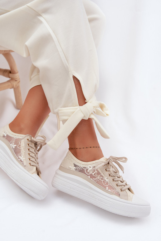 Vrijetijdsschoenen met kant met platform Lee Cooper LCIN-26-44-4481 beige