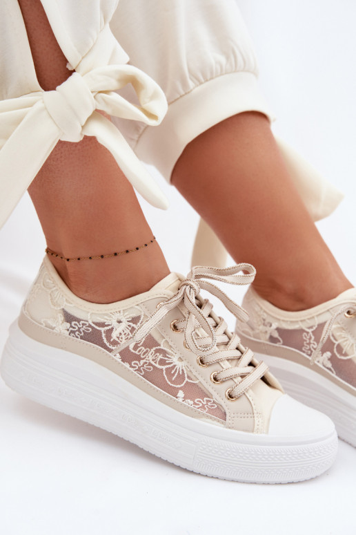 Vrijetijdsschoenen met kant met platform Lee Cooper LCIN-26-44-4481 beige