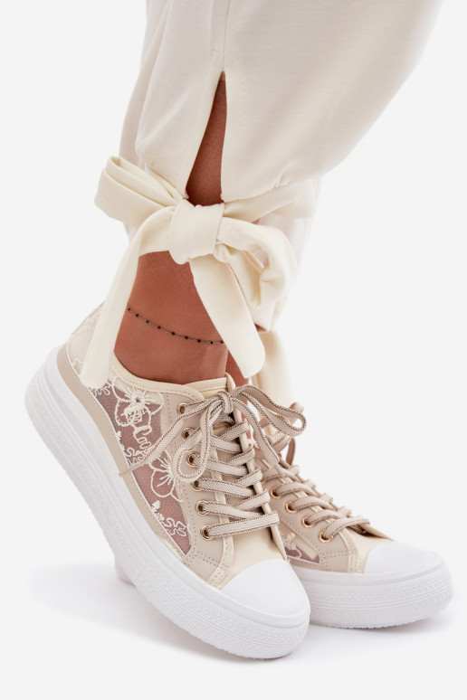 Freizeitschuhe mit Spitze mit einer Plattform Lee Cooper LCIN-26-44-4481 Beige