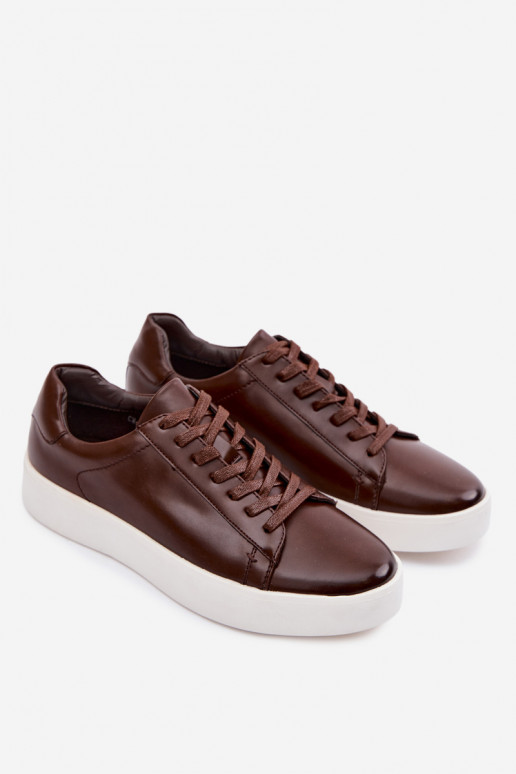 Chaussures modèle baskets pour hommes en cuir écologique marron foncé Velton