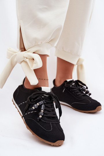 Chaussures modèle baskets Le bas des femmes avec des perles couleur noire Galora 2