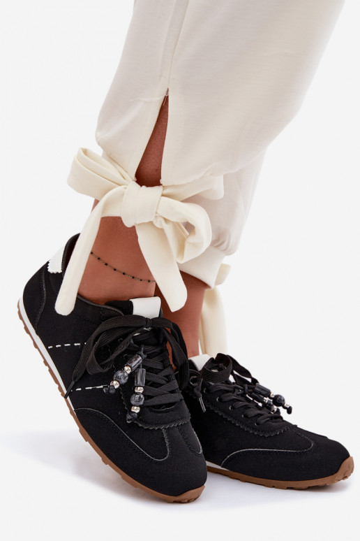 Chaussures modèle baskets Le bas des femmes avec des perles couleur noire Galora