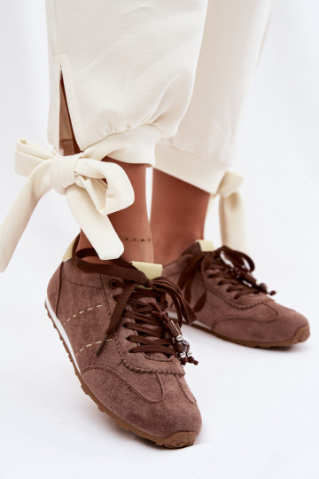 Chaussures modèle baskets Le bas des femmes avec des perles marron Galora 2