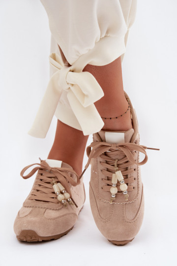 Sneakers model schoenen Dames laag met kralen beige Galora