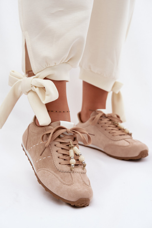 Sneakers model schoenen Dames laag met kralen beige Galora