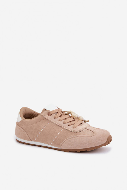 Sneakers model schoenen Dames laag met kralen beige Galora
