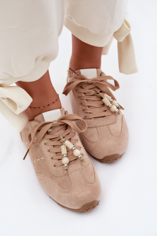 Sneakers model schoenen Dames laag met kralen beige Galora