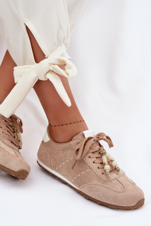 Sneakers model schoenen Dames laag met kralen beige Galora