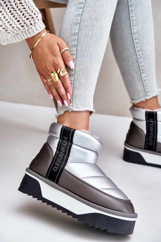 Niedrig Schneestiefel Auf dicker Sohle D.Franklin DFSH371010 Silberfarbe