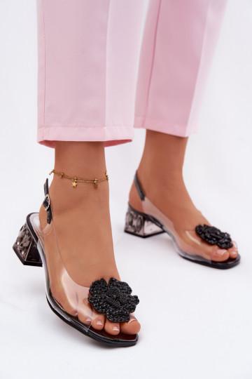 Clogs transparentes avec strass et petites fleurs Vinceza 70122 noires 2