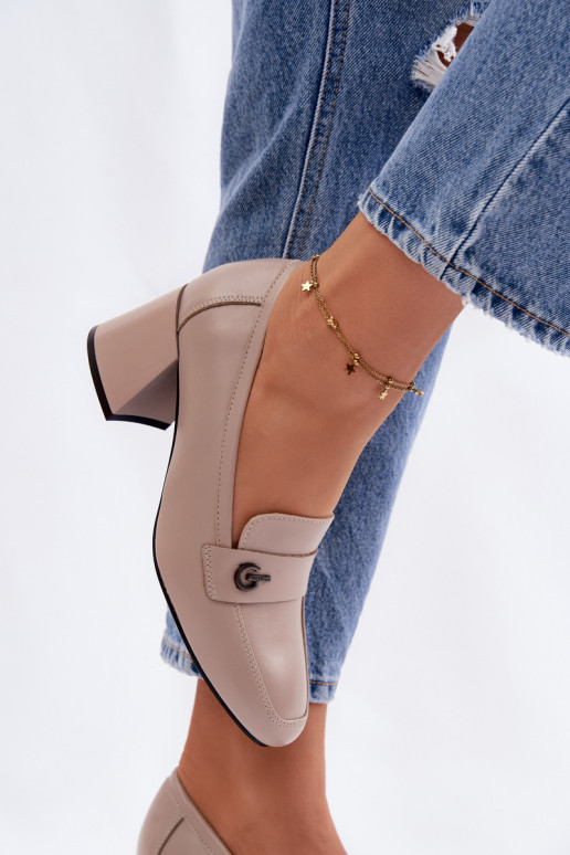 Peau chaussures Féminin avec des talons Vinceza 18119 beige