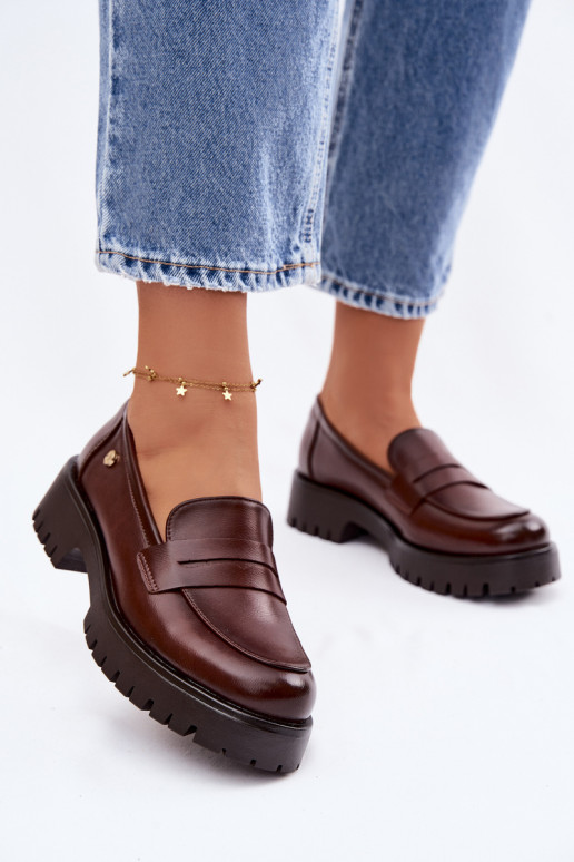 Leer dames mocassins Vinceza 18125 bruine kleur