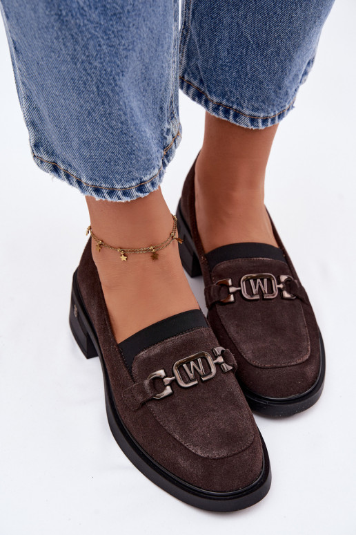 chaussures mocassins pour femmesActivéturalnego en daimu Sur un talon bas Vinceza 18127 CzekoladoÀe