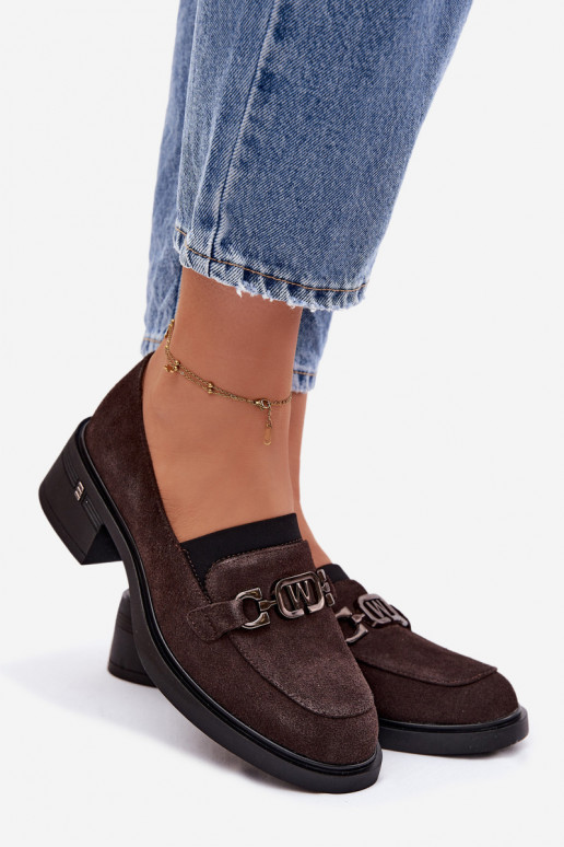 chaussures mocassins pour femmesActivéturalnego en daimu Sur un talon bas Vinceza 18127 CzekoladoÀe