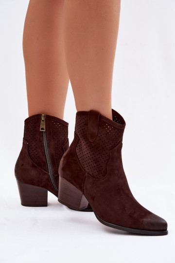 Bottines en cuir ajourées de style cowboy pour femmes avec talons Vinceza 58150 couleur chocolat 2