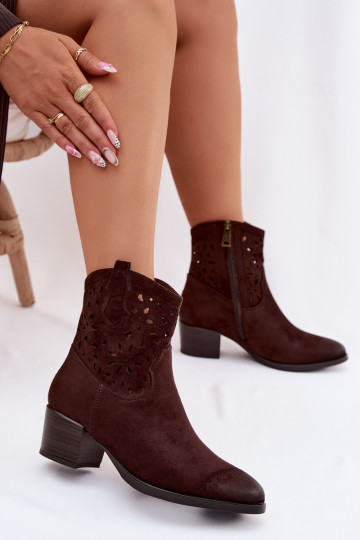 Bottines en cuir ajourées pour femmes avec talons Vinceza 58452 couleur chocolat