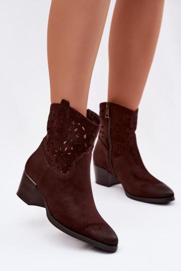 Bottines en cuir ajourées pour femmes avec talons Vinceza 58452 couleur chocolat 2