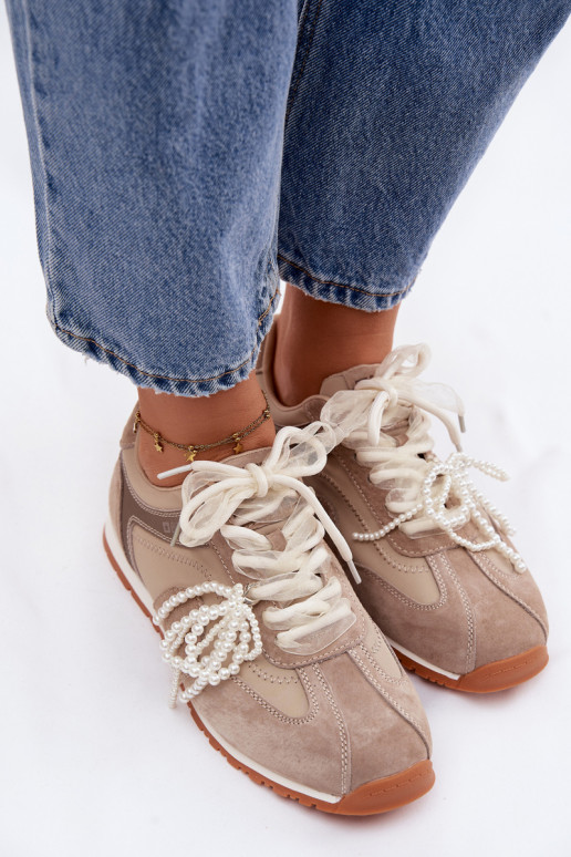 Leer van suède Sneakers model schoenen Dames Big Star TT274677 beige