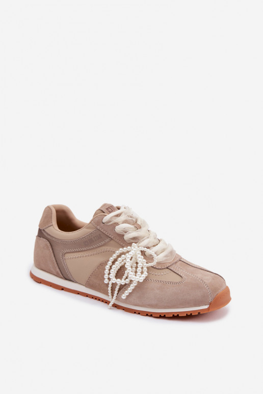 Peau en daim Chaussures modèle baskets Féminin Big Star TT274677 beige