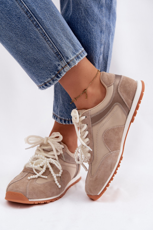 Leer van suède Sneakers model schoenen Dames Big Star TT274677 beige