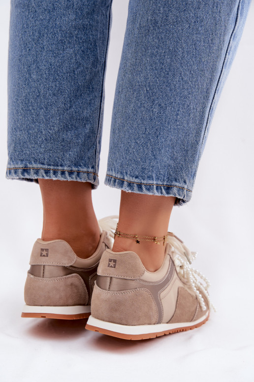 Haut aus INildleder Sneakers Stilvollllschuhe Feminin Big Star TT274677 Beige