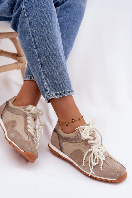 Peau en daim Chaussures modèle baskets Féminin Big Star TT274677 beige