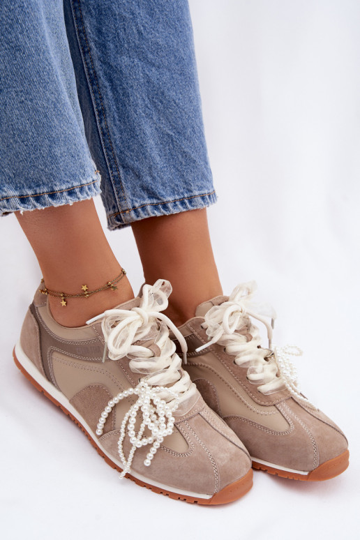 Peau en daim Chaussures modèle baskets Féminin Big Star TT274677 beige