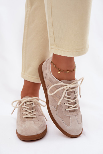 Suède sneakers voor dames laag zandkleurig Perinae 2