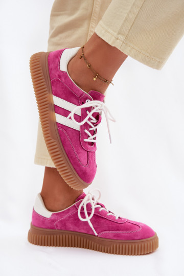 Suède sneakers voor dames met platform roze