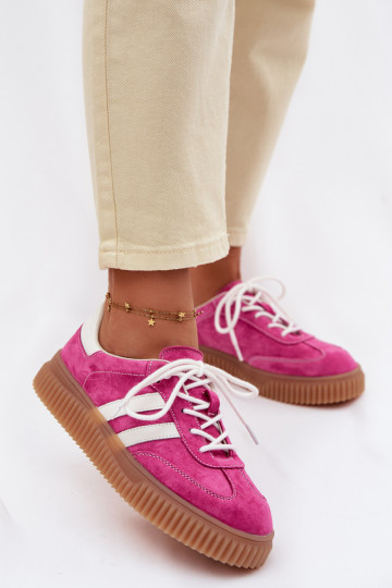 Suède sneakers voor dames met platform roze 2