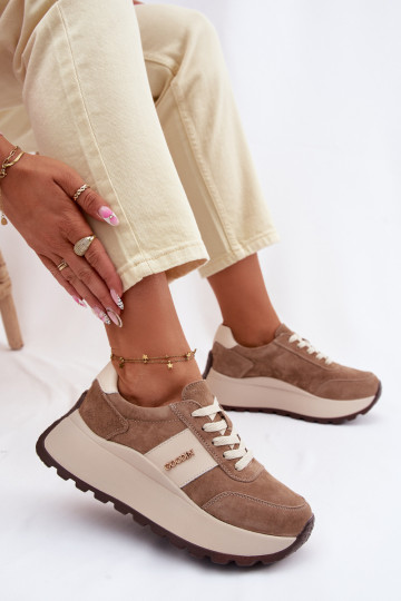 Baskets pour femmes à plateforme en daim naturel couleur sable Rosinae