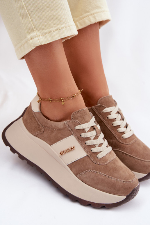 Chaussures modèle baskets Féminin avec une plateformeActivéturalnego en daimu beige Rosinae