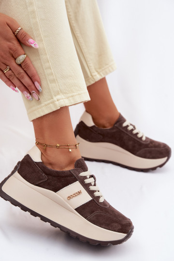 Sneakers model schoenen Dames met platformOpturalnego van suèdeu CzekoladoIne Rosinae