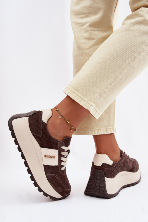 Sneakers model schoenen Dames met platformOpturalnego van suèdeu CzekoladoIne Rosinae