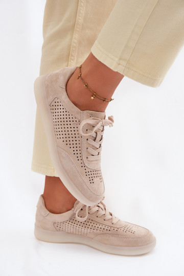 Leer van suède Sneakers model schoenen Dames met elementen van opengeInerkt beige Almora