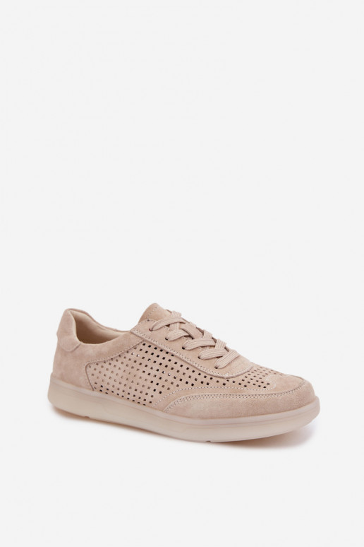 Leer van suède Sneakers model schoenen Dames met elementen van opengeInerkt beige Almora